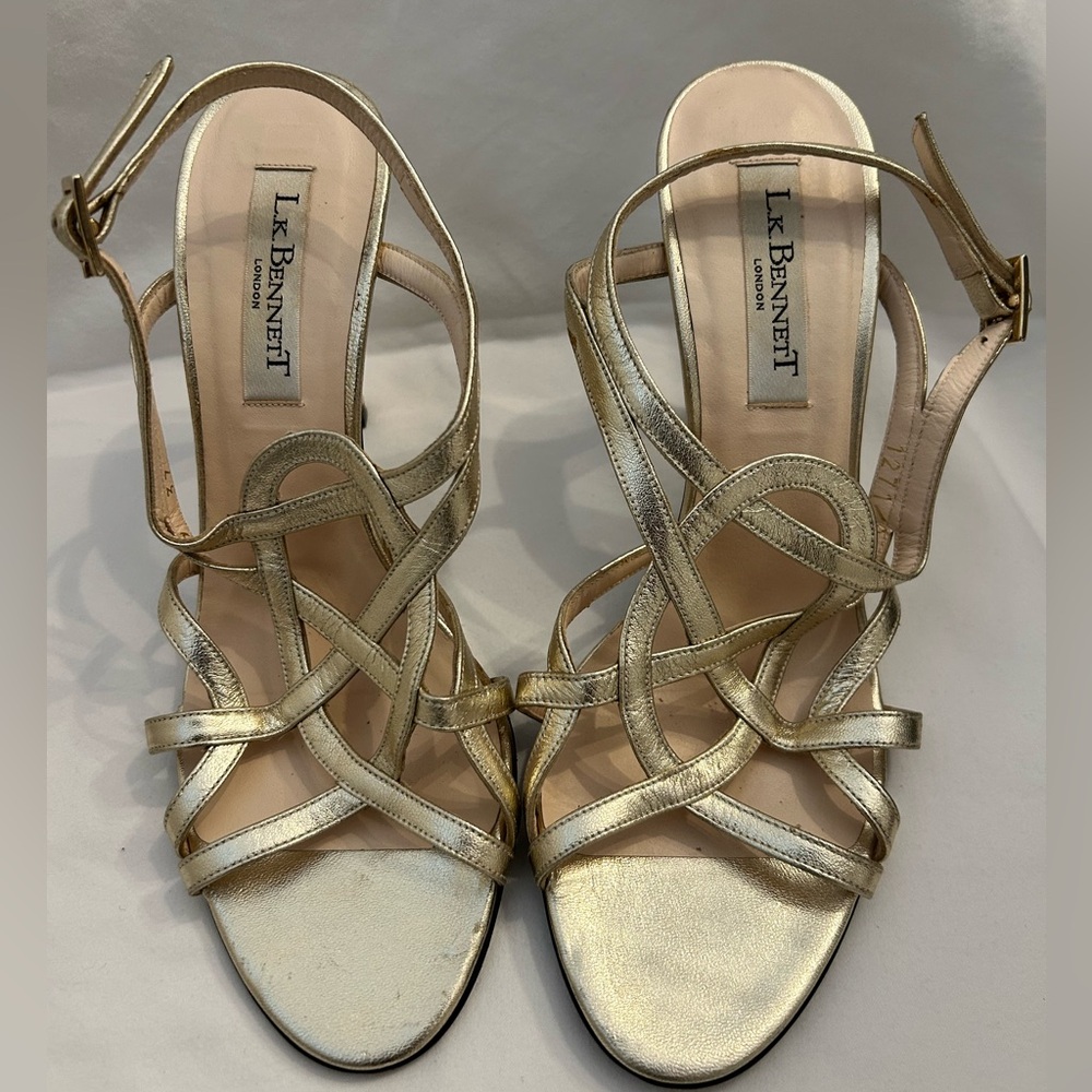 L.K. Bennett Gold Strappy Feria Heels‎ Size EU 37 - Picture 4 of 14